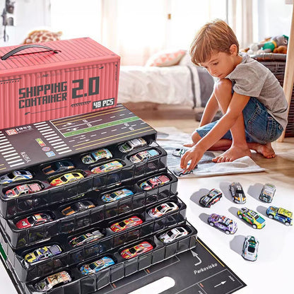 🎅Božična razprodaja - 50 % popust🎁 48 mini avtomobilčkov z zložljivim zadkom in vgrajeno garažo