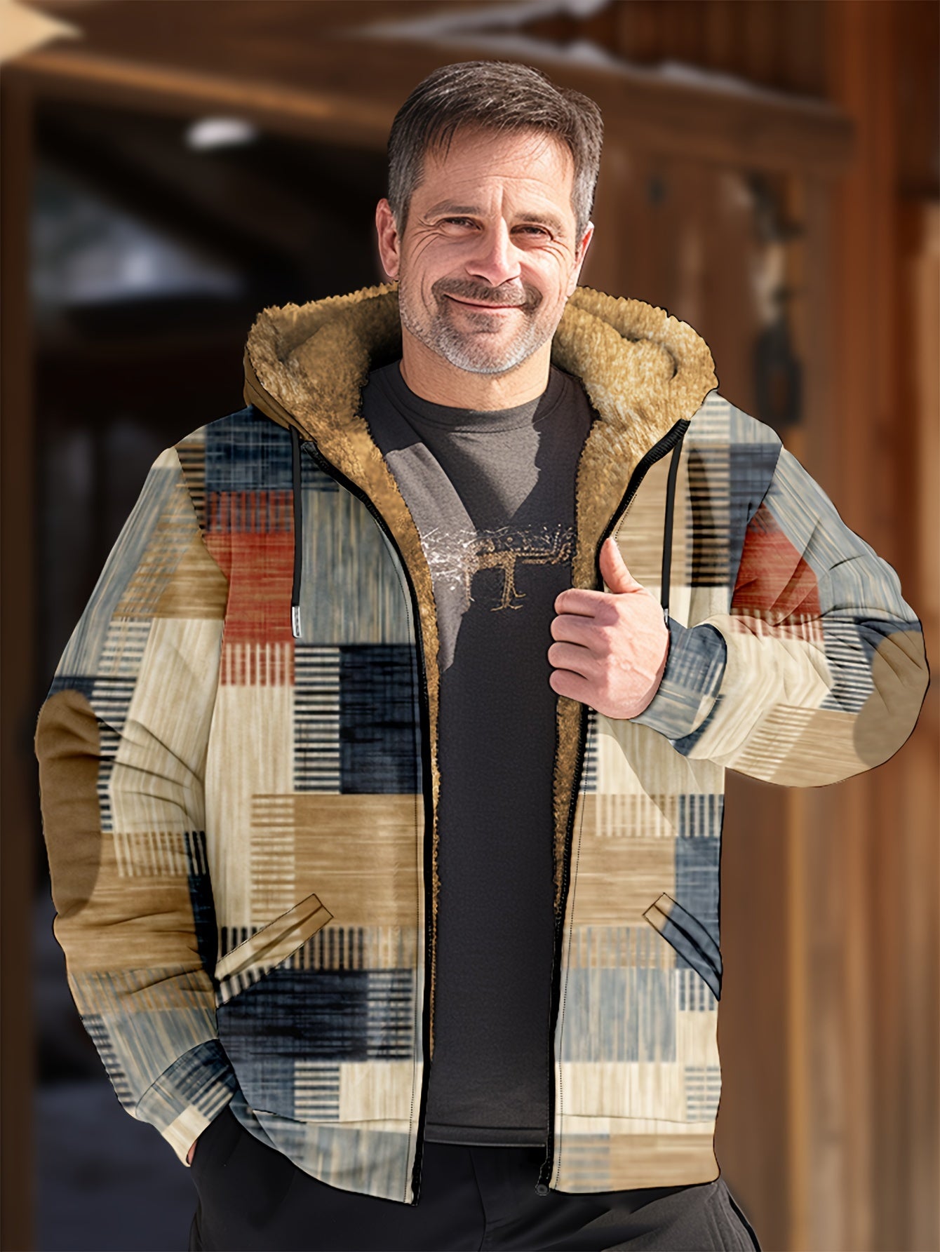 【S–4XL】Moška priložnostna jesensko-zimska debela žametna jakna s toplo kapuco iz jagnječje volne