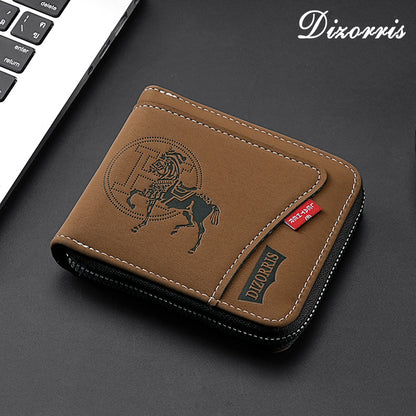 Nueva y elegante cartera corta con cremallera de estilo retro para hombre.