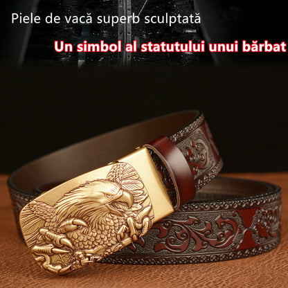 Мъжки колан от телешка кожа-Орел автоматична катарама