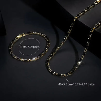 ✨ Čierno-zlatá súprava šperkov | Náhrdelník + náramok | Elegantný doplnok na každodenné aj slávnostné nosenie