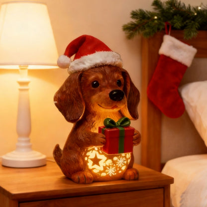 🎄🐶💡Kupte 1 a získejte 1 zdarma🔥Vánoční světelná socha psa, vánoční ozdoba na čepici, svítící dárková krabička, pryskyřičný vánoční dárek