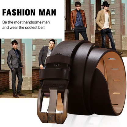 Vrhunski retro moški pas, jeans pas z zaponko iz pravega usnja, preprosta in modna zaponka, izbrano enoslojno goveje usnje, čvrsto in vzdržljivo