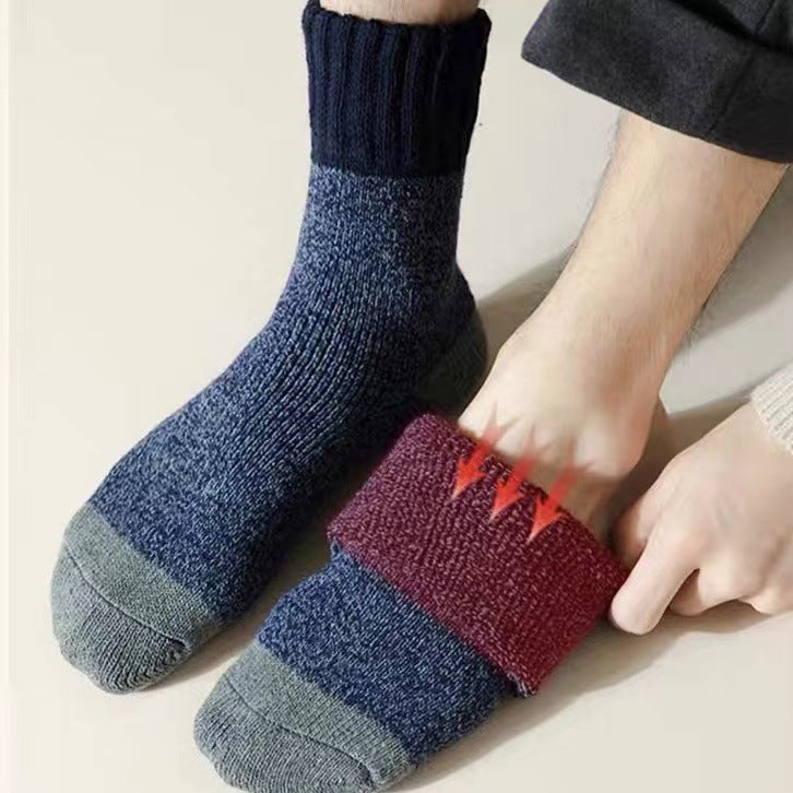 🥰【10 чифта】🐑Дебела вълна!🐑Вълнени чорапи Дебели чорапи Мъжки зимни плюс кадифени супер дебели топли мъжки чорапи със средна тръба