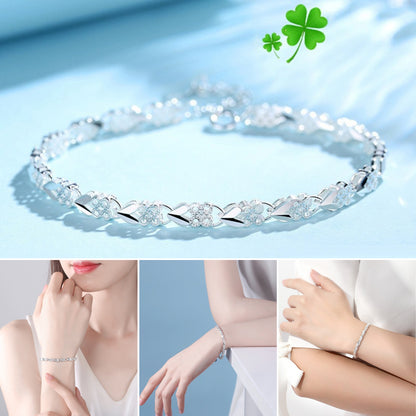 😀👉【Горещи продажби】💖🍀Нова модна гривна от сребро 925 с четирилистна детелина за жени.