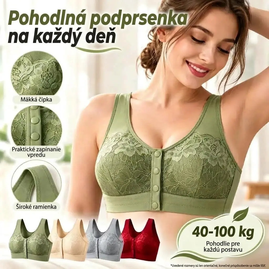 【3-dielna sada】【40-100 kg】Dámska čipkovaná podprsenka bez kostice s pohodlnou prackou vpredu