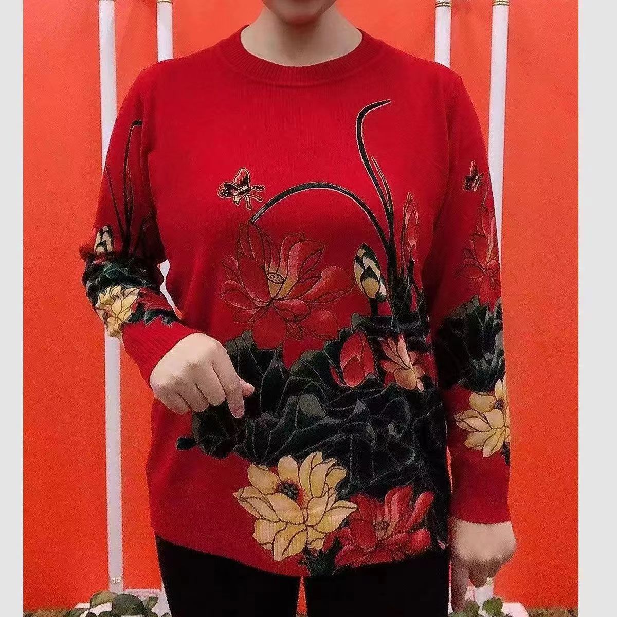 🌺Časově omezená nabídka🌺【M-4XL】Dámský podzimně-zimní dlouhý pletený svetr, módní potisk, elegantní a univerzální