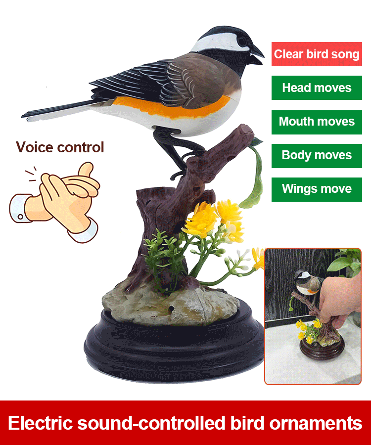 🦜🐦🐦Ustvarjalni, ljubki okraski v obliki ptic z glasovnim upravljanjem za dekoracijo namizja v sobi.