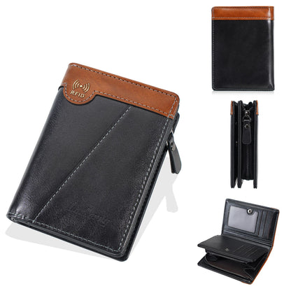 ✨Nowy, wysokiej jakości portfel męski w stylu retro z zamkiem błyskawicznym i funkcją antykradzieżową RFID.