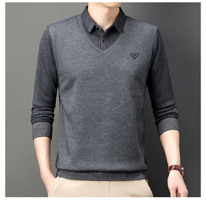 【30%OFF】🔥Есенно-зимна мъжка поло тениска с яка и дълъг ръкав Мъжка поло тениска от две части за средна възраст и възрастни