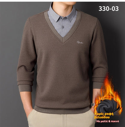 【Αγοράστε 1 και πάρτε 1 δωρεάν】Ανδρικό ζεστό, μονωμένο φλις τοπ με γιακά πουκαμίσου【L-4XL】