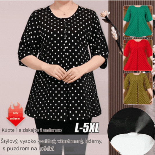 ❤️Nové tričko s krátkym rukávom s bodkovanou potlačou 2026✅Zakryte brucho a budete vyzerať chudo✅Príjemná látka nevybledne