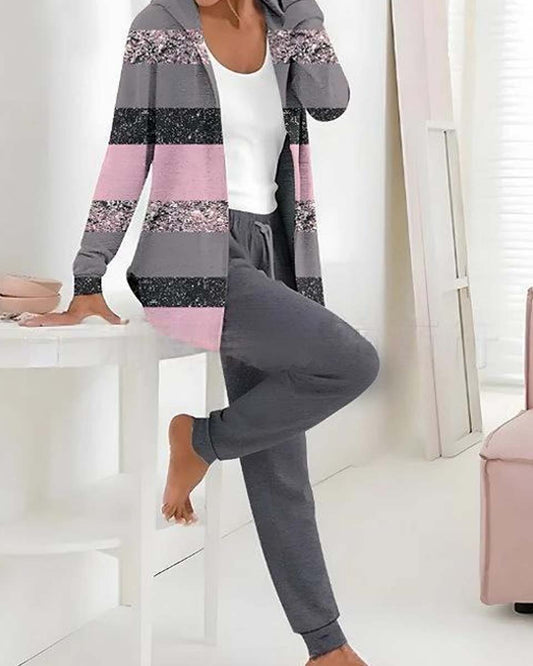 🏆️ Бестселър дамски дрехи 🔥 Нов двукомпонентен сет с принт (блуза с дълъг ръкав + дълъг панталон)