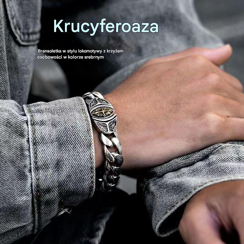 ✨【Wykonana z czystego srebra】🔥Vintage męska bransoletka ze szczęśliwym wzorem, w stylu miejskiego punka, ręcznie robiona dla wyjątkowego wyglądu