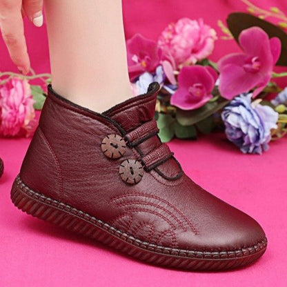 💥【Горещи продажби – Намаление 40%】Дамски кожени ботуши с подплата, противоплъзгащи и топли, задължителни за есента и зимата