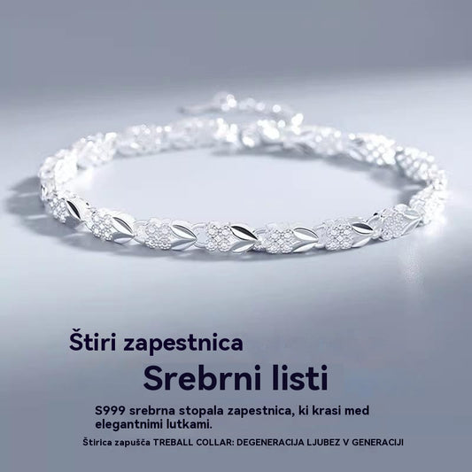 😀👉💖🍀Všeč mi je nova modna zapestnica iz srebra 925 s štiriperesno deteljico za ženske【30 % popust】