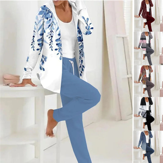 🏆️ Бестселър дамски дрехи 🔥 Нов двукомпонентен сет с принт (блуза с дълъг ръкав + дълъг панталон)