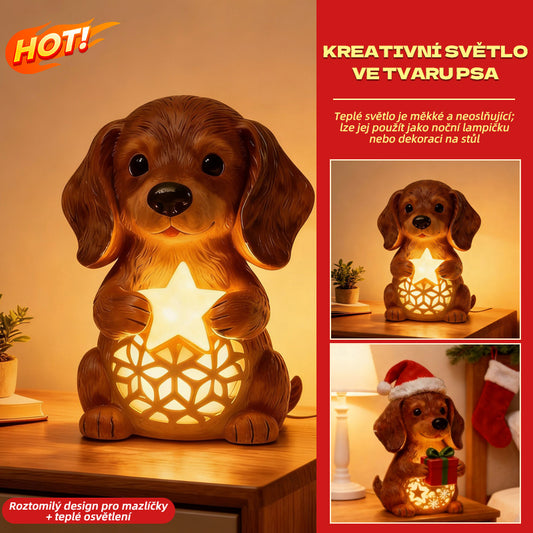 🎄🐶💡Kupte 1 a získejte 1 zdarma🔥Vánoční světelná socha psa, vánoční ozdoba na čepici, svítící dárková krabička, pryskyřičný vánoční dárek