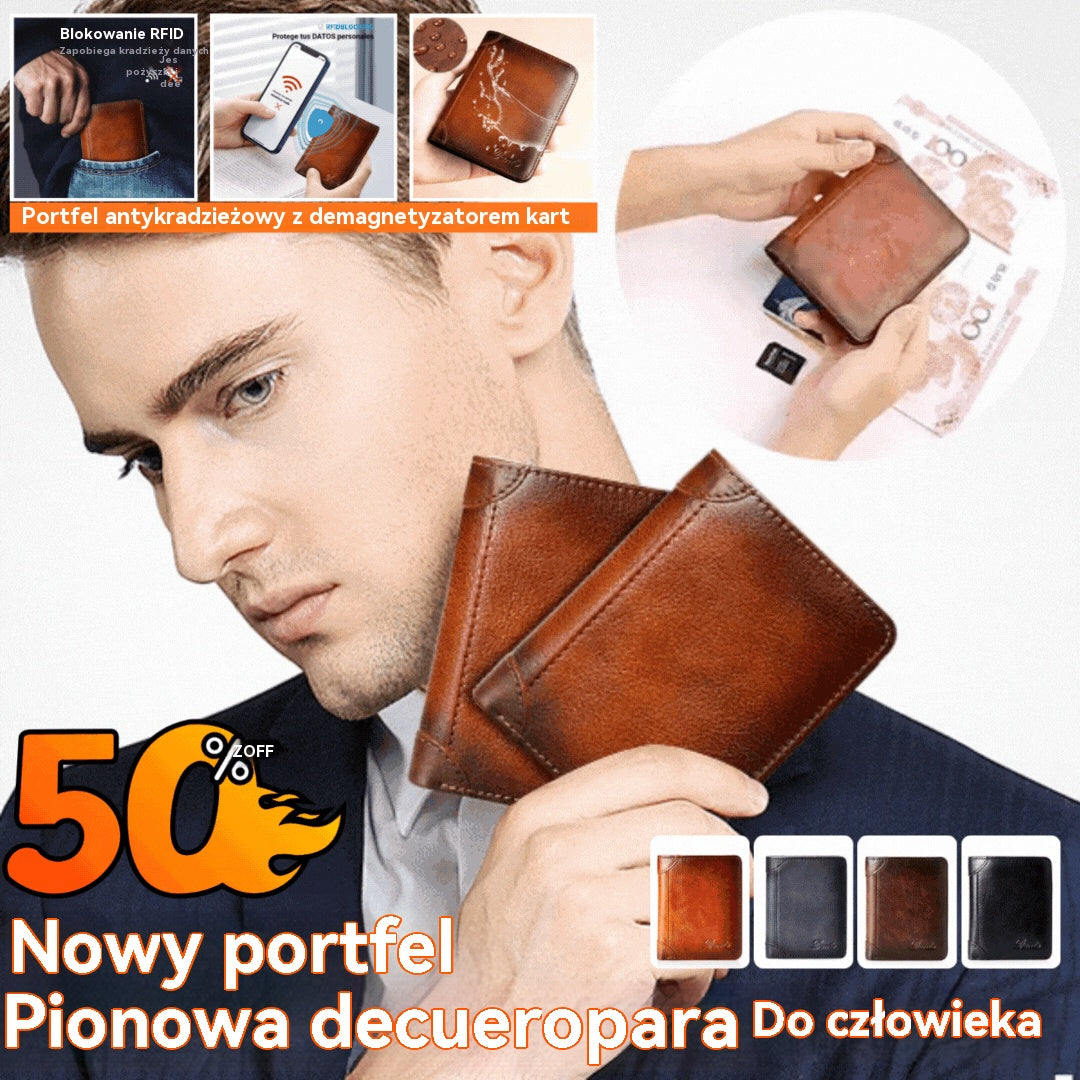 👝✨ Nowy męski portfel antykradzieżowy ze skóry naturalnej