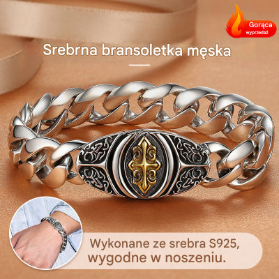✨【Wykonana z czystego srebra】🔥Vintage męska bransoletka ze szczęśliwym wzorem, w stylu miejskiego punka, ręcznie robiona dla wyjątkowego wyglądu