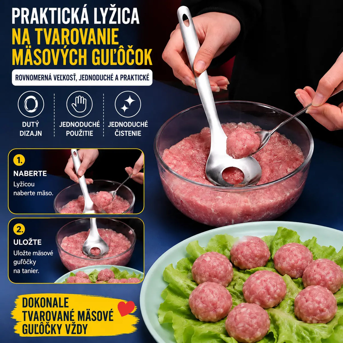 🍖【3 kusy】Forma na mäsové guľôčky z nehrdzavejúcej ocele 304 – ideálna na prípravu mäsových a rybích guľôčok, dokonalá pre domáce varenie. 🥄