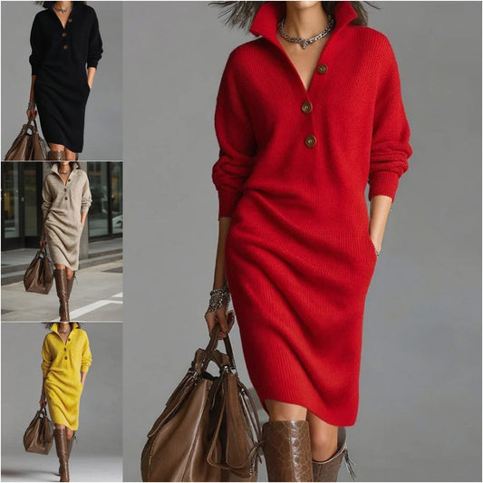 🔥【Vremenski ograničena ponuda】【S-3XL】Nova europska i američka pletena haljina s ovratnikom iz 2026.