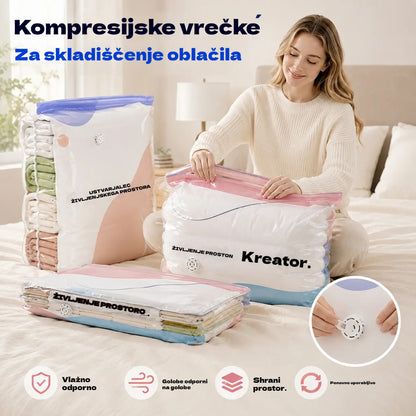 👕📦【5 kosov 24 evrov】Kompresijske vrečke za shranjevanje oblačil, brez potrebe po vakuumu, ojačana zasnova.