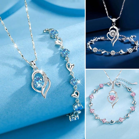 ✨💎【Akcija – Popust do 50%】Set narukvica + ogrlica“Srce oceana”od srebra 925, jednostavan i elegantan