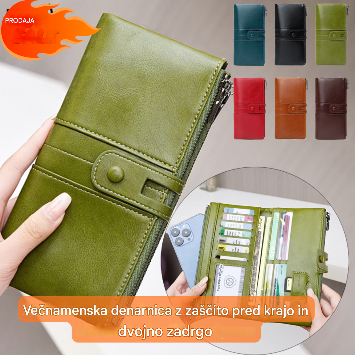 💼🔥【Časovno omejen popust】Večfunkcijska denarnica, ročno izdelano usnje, zaščita pred krajo, dvojna zadrga