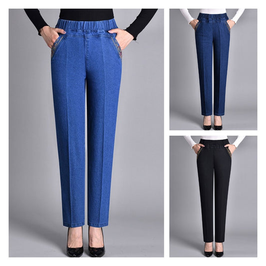 🔥👖【50-90 кг】Дамски прави ежедневни еластични дънки