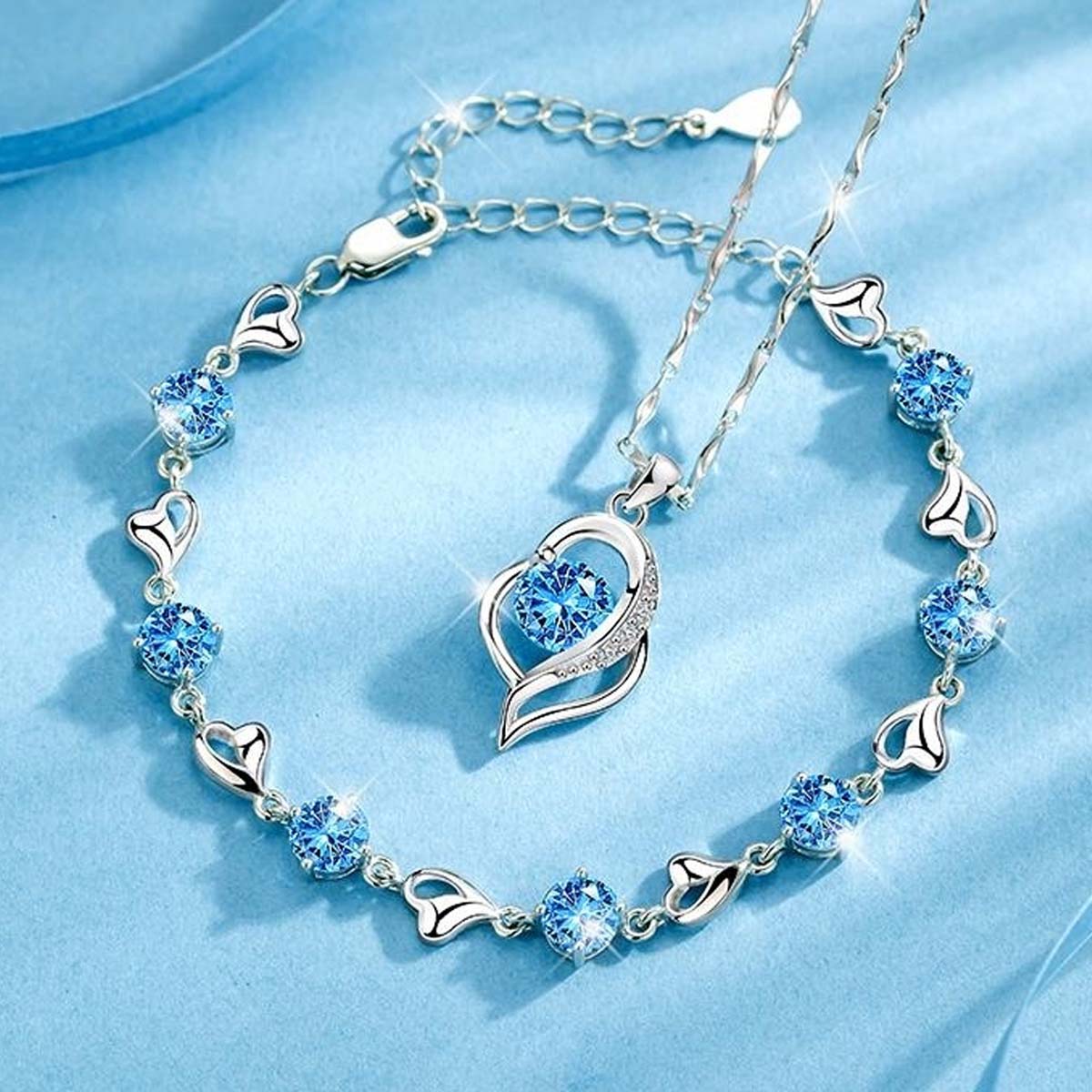 ✨💎【Akcija – Popust do 50%】Set narukvica + ogrlica“Srce oceana”od srebra 925, jednostavan i elegantan