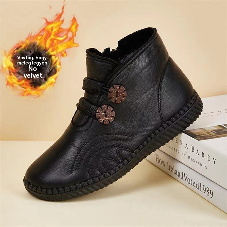 💥【Népszerű termék – 40% kedvezmény】Női bőr, pamut, csúszásmentes, kézzel készített cipők őszre és télre