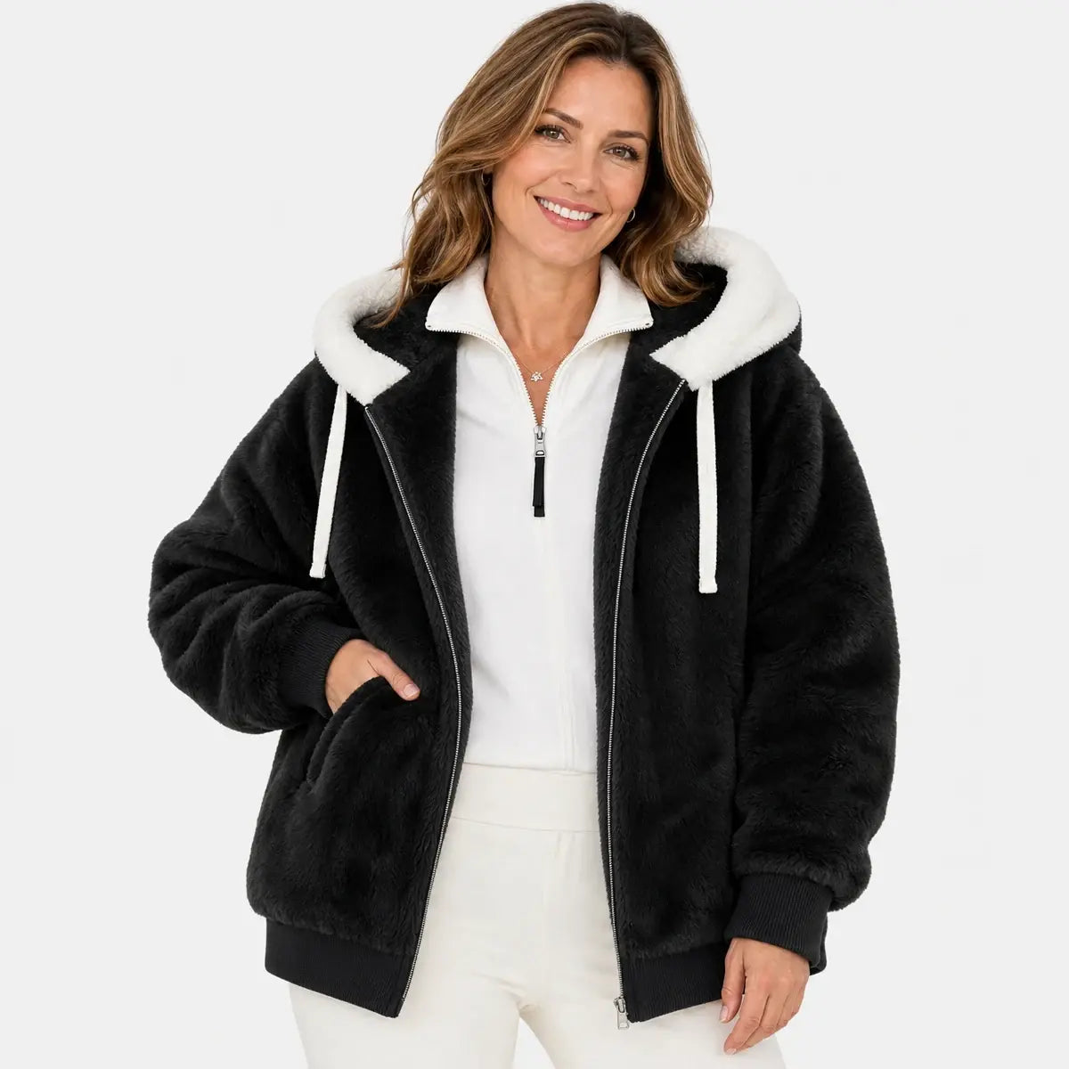 ❄️☃️[S-5XL] Ženska jakna 2026 s kontrastnimi črtami iz debele plišaste tkanine