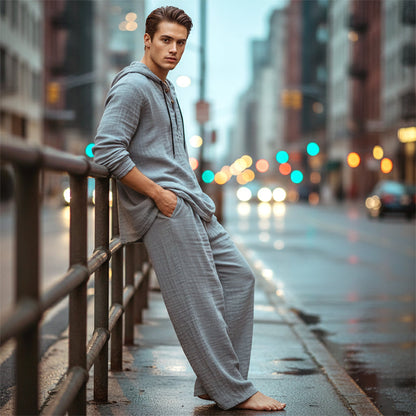 🔥【Ograničena ponuda – šokantnih 50% popusta!】Muški casual komplet — majica s kapuljačom + široke hlače, izrađeni od prozračnog i udobnog lanenog materijala ✅️ Plaćanje pouzećem