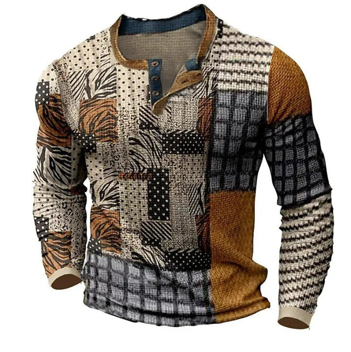 👔【-50% kedvezmény 🔥🔥】Új kollekciós férfi mintás ing, hosszú ujjú, laza Henley stílus, több színben elérhető