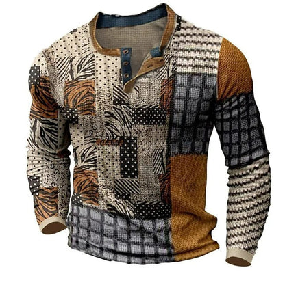 👔【-50% kedvezmény 🔥🔥】Új kollekciós férfi mintás ing, hosszú ujjú, laza Henley stílus, több színben elérhető