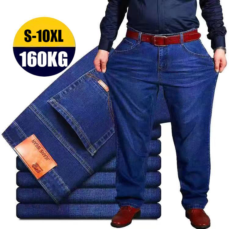 【S-10XL】Volné rovné džíny s vysokým pasem a vysokým elastickým pasem plus size pro muže