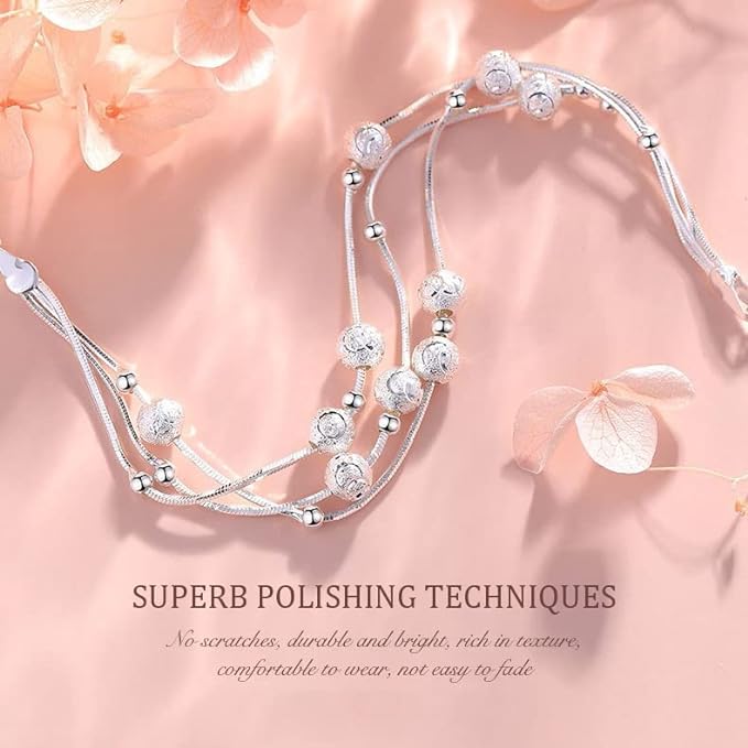 ✨Pulsera de cuentas de la suerte de plata 999 con diseño grabado