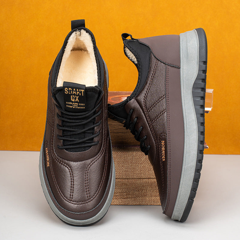 ⛄🔥【39-45】Ανδρικά casual αθλητικά παπούτσια χειμερινά 2025, από φυσικό δέρμα, αδιάβροχα, με μαλακή σόλα και βελούδινη επένδυση, καινούργια