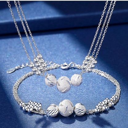 ✨Σετ κοσμημάτων με κολιέ από χάντρες πολλαπλών στρωμάτων με ασημένια χαραγμένη μεταφορά