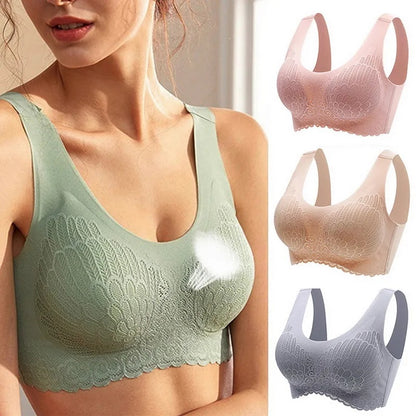 🔥【Paket 3】Čudovit čipkast brezšivni nedrček iz ledene svile, brez žic