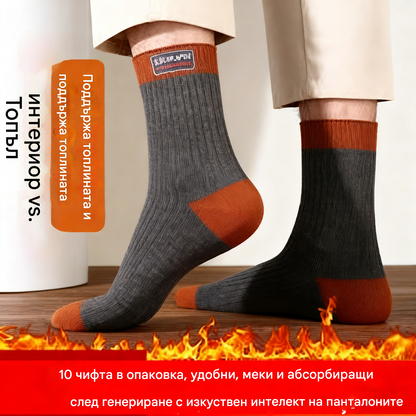 😍🧦【10 чифта】Мъжки чорапи 2026 - нови постъпления за есен и зима, дебели памучни средно високи чорапи, абсорбиращи и против миризма