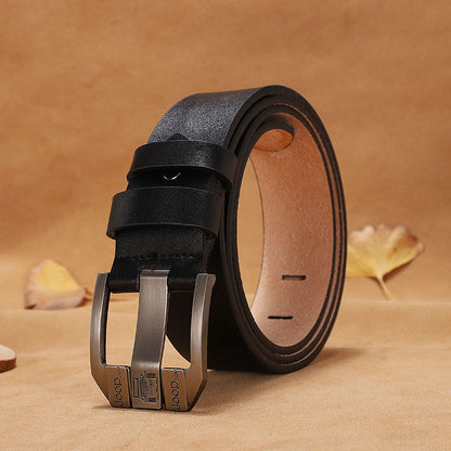 Vrhunski retro moški pas, jeans pas z zaponko iz pravega usnja, preprosta in modna zaponka, izbrano enoslojno goveje usnje, čvrsto in vzdržljivo