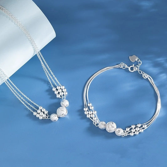 ✨Σετ κοσμημάτων με κολιέ από χάντρες πολλαπλών στρωμάτων με ασημένια χαραγμένη μεταφορά