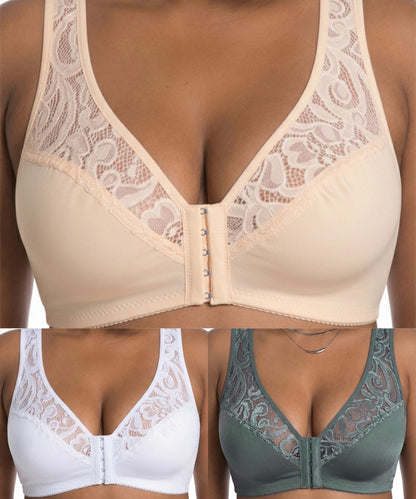 💖Kupi 2, dobiješ 1 gratis😍【L-4XL】Grudnjak za veće veličine s push-up učinkom, kopčanje sprijeda, profinjena čipka, izvrsna potpora