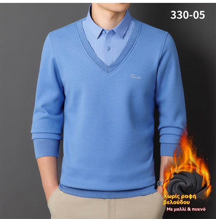 【Αγοράστε 1 και πάρτε 1 δωρεάν】Ανδρικό ζεστό, μονωμένο φλις τοπ με γιακά πουκαμίσου【L-4XL】