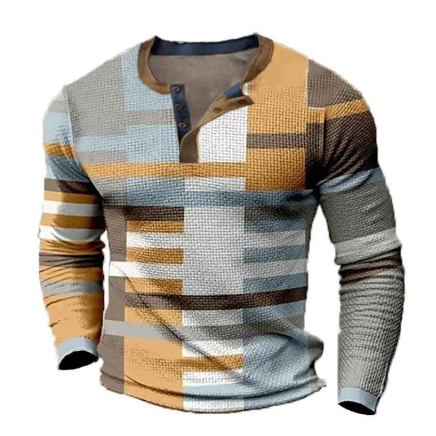 👔【-50% kedvezmény 🔥🔥】Új kollekciós férfi mintás ing, hosszú ujjú, laza Henley stílus, több színben elérhető