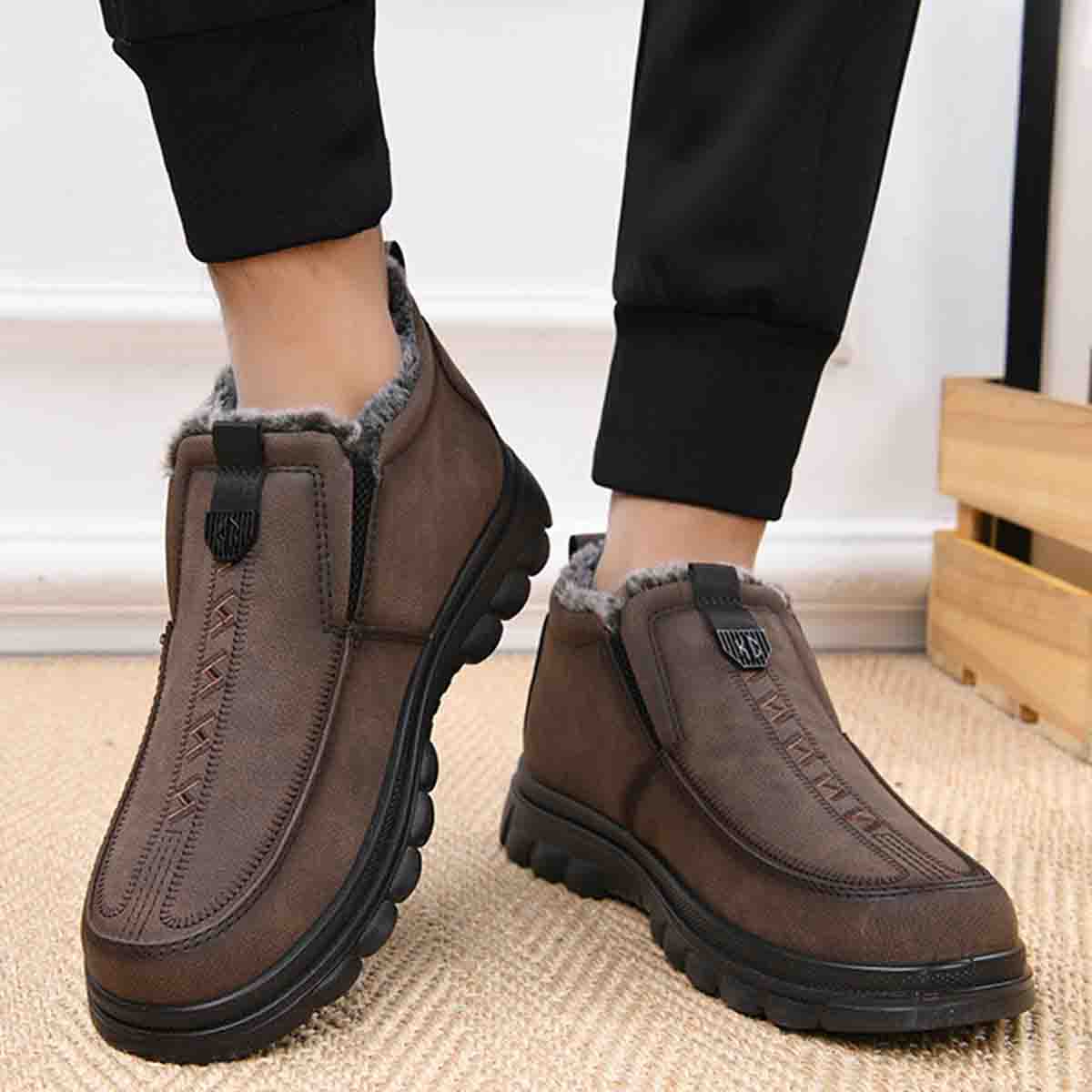 🔥Καυτές πωλήσεις🔥【39-47】Ανδρικά ζεστά casual παπούτσια με στρογγυλή μύτη, ζεστά, άνετα, αντιολισθητικά και ανθεκτικά