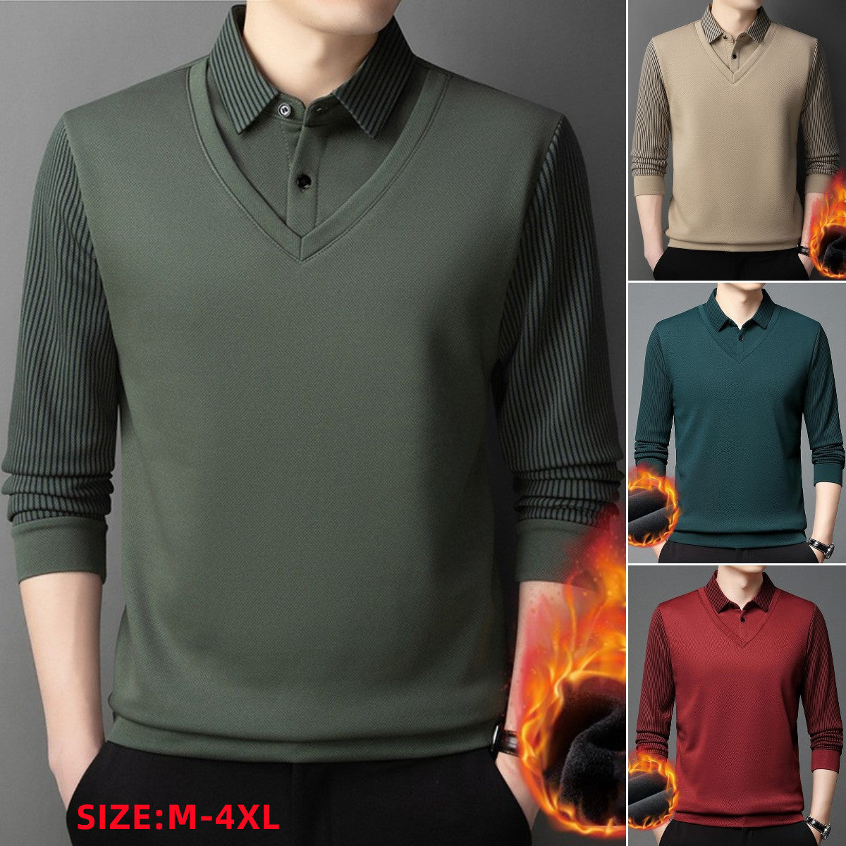 【Especiales de hoy】 Camiseta interior con cuello para hombre de mediana edad+ forro de plumón de ganso
