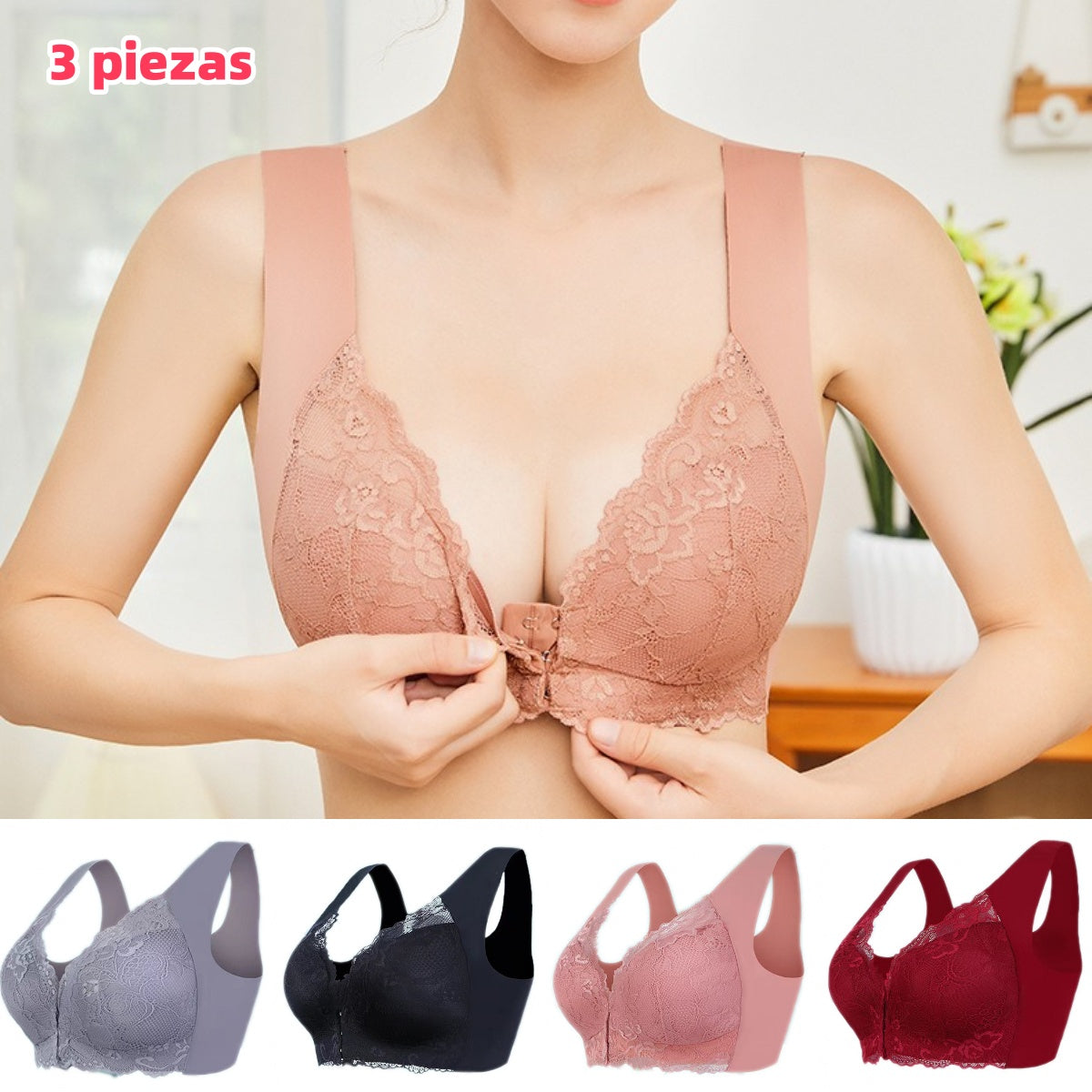 ✨【50%OFF】【3 kusov】Veľká sexy podprsenka s predným zapínaním bez oceľového krúžku, krásna spodná bielizeň na chrbte